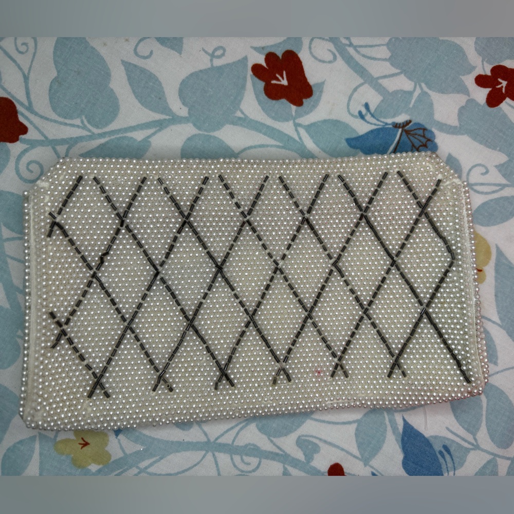 VINTAGE Clutch Bridal Wedding Evening Bag Beaded White Silver Prom Made in Japan